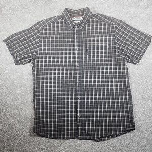 Columbia Brown Black Plaid Button Up Short Sleeve Shirt Cotton Men's Size Large